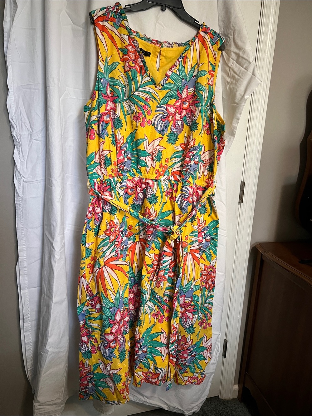 Talbots Yellow Tropical Floral Sleeveless Midi Dress
